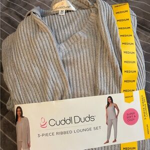 Cuddl Duds Gray Ribbed Lounge Set, Sz M